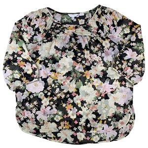 LC Lauren Conrad size Xl 3/4 sleeve black shirt with colorful floral design EUC